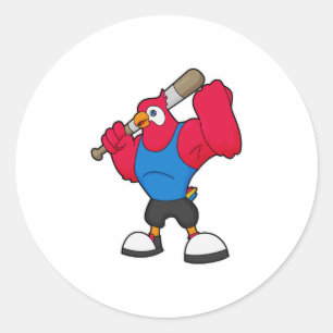 Parrot at Baseball with Baseball bat Classic Round Sticker