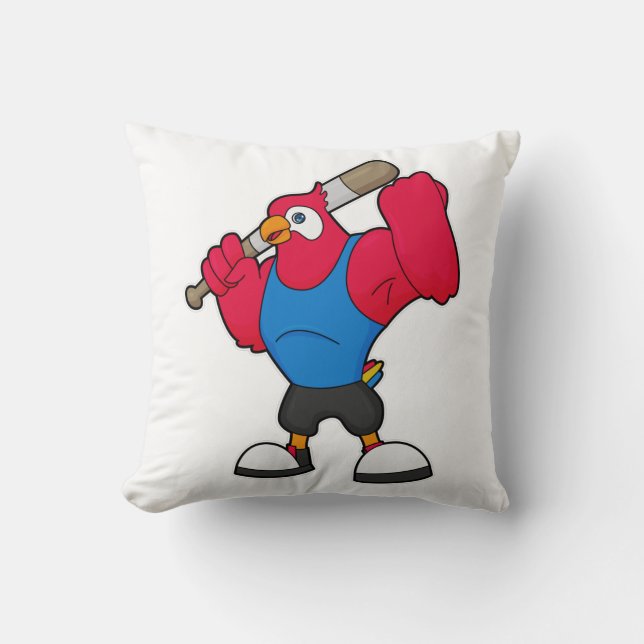 Parrot at Baseball with Baseball bat Cushion (Front)
