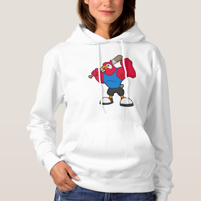 Parrot at Baseball with Baseball bat Hoodie (Front)