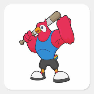Parrot at Baseball with Baseball bat Square Sticker
