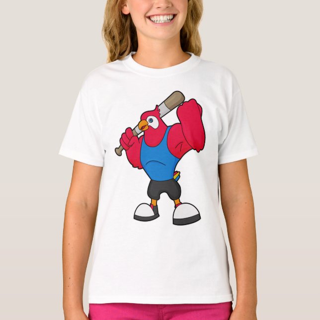 Parrot at Baseball with Baseball bat T-Shirt (Front)