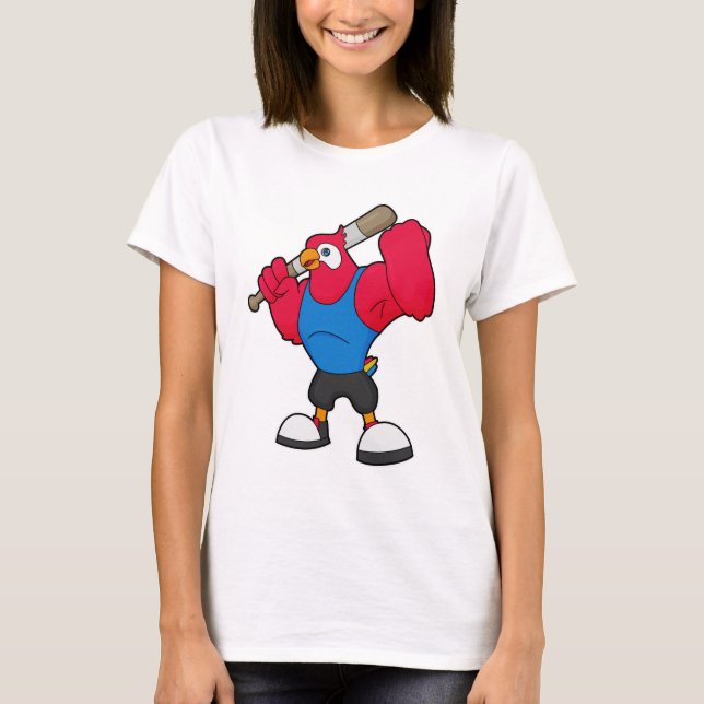 Parrot at Baseball with Baseball bat T-Shirt (Front)