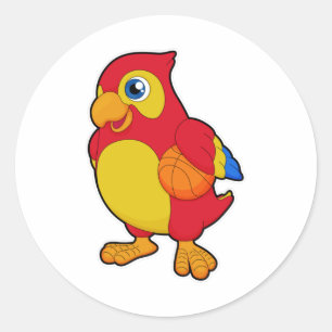 Parrot at Basketball Sports Classic Round Sticker