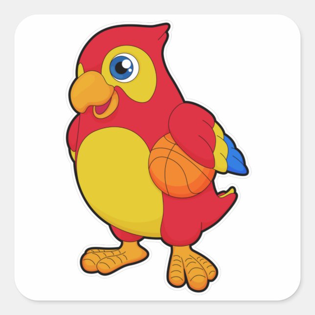 Parrot at Basketball Sports Square Sticker (Front)