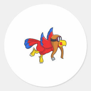 Parrot at Flying as Pilot Classic Round Sticker