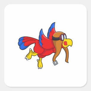 Parrot at Flying as Pilot Square Sticker
