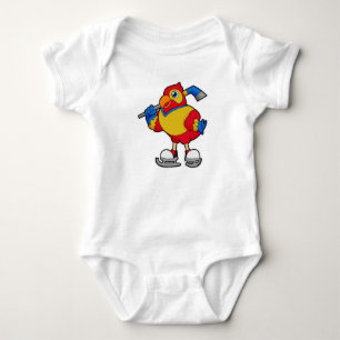 Parrot at Ice hockey with Ice hockey stick Baby Bodysuit