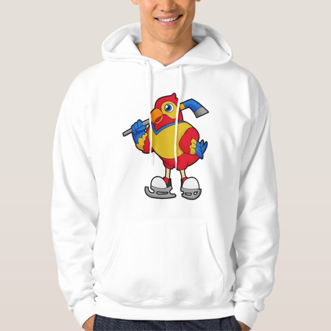 Parrot at Ice hockey with Ice hockey stick Hoodie (Front)