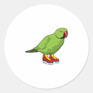 Parrot at Ice skating with Ice skates Classic Round Sticker