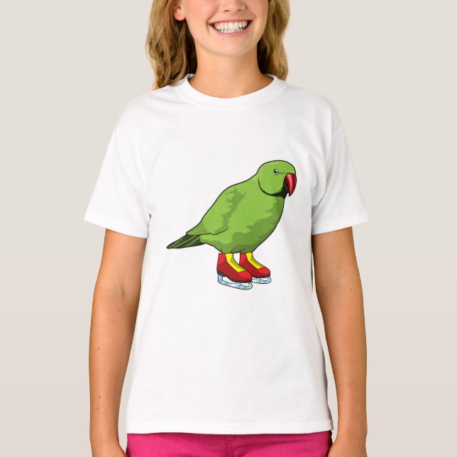 Parrot at Ice skating with Ice skates T-Shirt (Front)