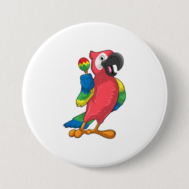 Parrot at Music with Maracas 7.5 Cm Round Badge (Front)