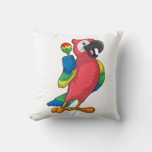 Parrot at Music with Maracas Cushion