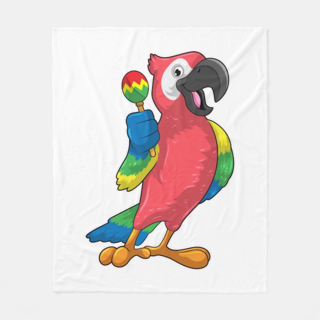 Parrot at Music with Maracas Fleece Blanket (Front)
