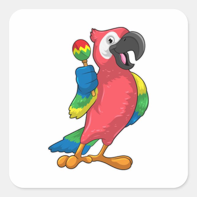 Parrot at Music with Maracas Square Sticker (Front)