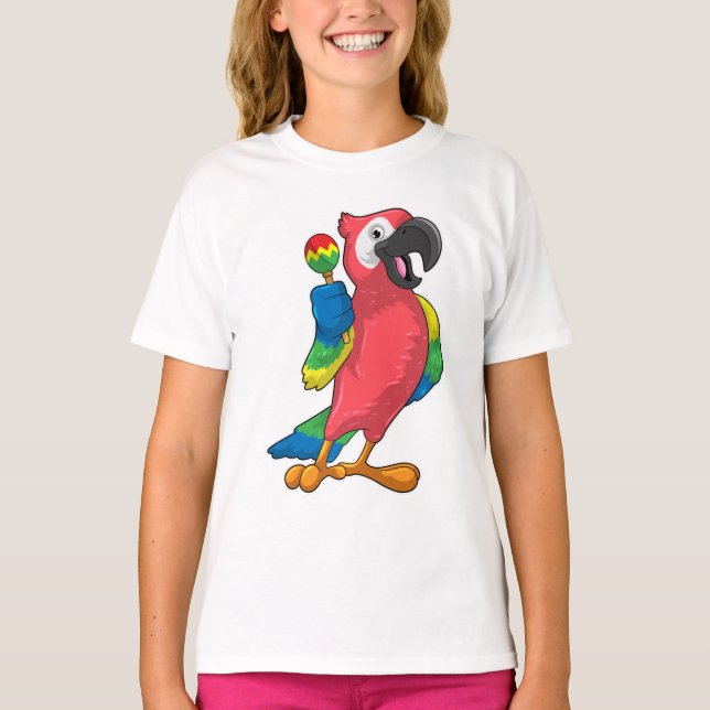 Parrot at Music with Maracas T-Shirt (Front)