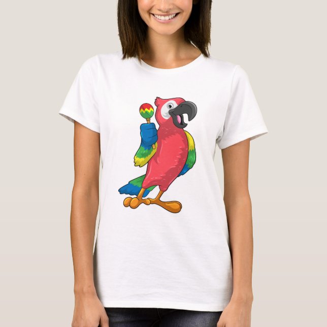 Parrot at Music with Maracas T-Shirt (Front)