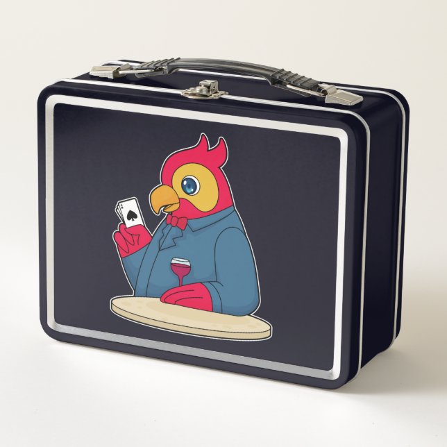 Parrot at Poker with Poker cards Metal Lunch Box (Front)