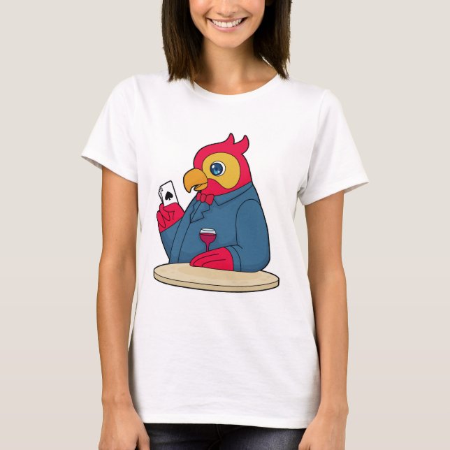 Parrot at Poker with Poker cards T-Shirt (Front)