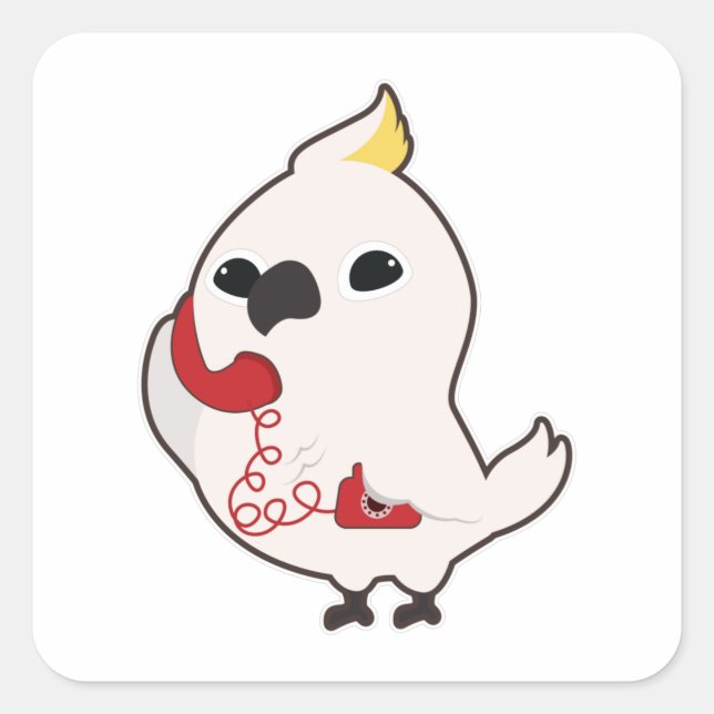 Parrot at Telephone with Telephone receiver Square Sticker (Front)