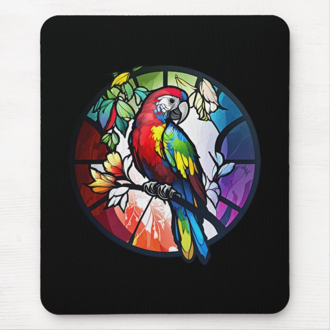 Parrot Bird Animal Portrait Stained Glass Wildlife Mouse Mat (Front)
