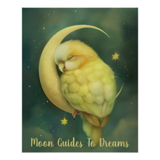Parrot bird baby sleeping on Moon Poster