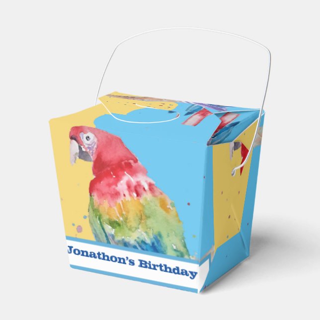 Parrot Bird Childs Boys Birthday Cake Favor Box (Front Side)