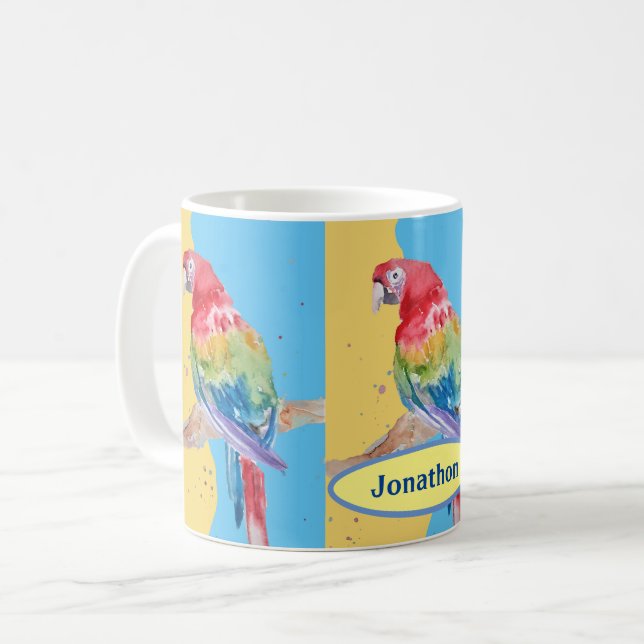 Parrot Bird Childs Boys Name Pastel Blue Mug (Front Left)
