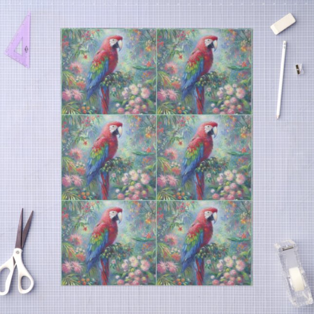 Parrot Bird Jungle Floral Impressionism Decoupage Tissue Paper (Craft)