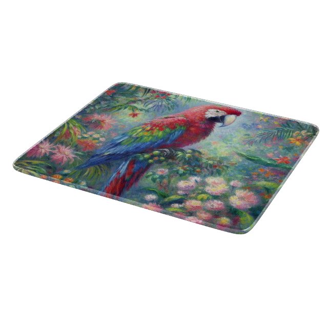 Parrot Bird Jungle Floral Impressionism Painting Cutting Board (Corner)