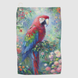 Parrot Bird Jungle Floral Impressionism Painting Golf Towel