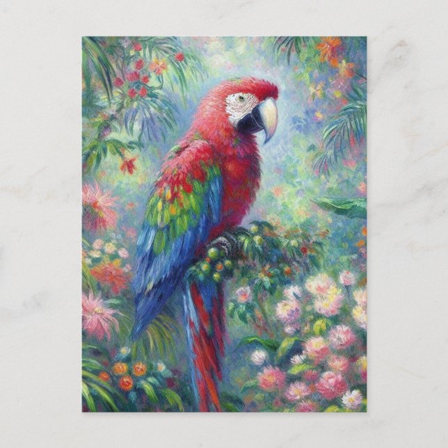 Parrot Bird Jungle Floral Impressionism Painting Postcard (Front)