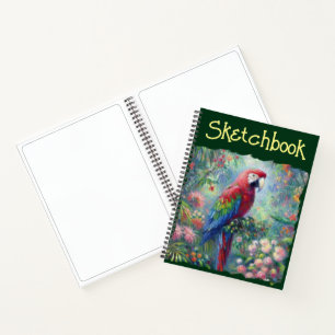 Parrot Bird Jungle Floral Red Blue Green Flowers Notebook