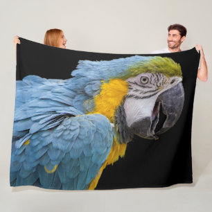 Parrot Bird on Black Fleece Blanket