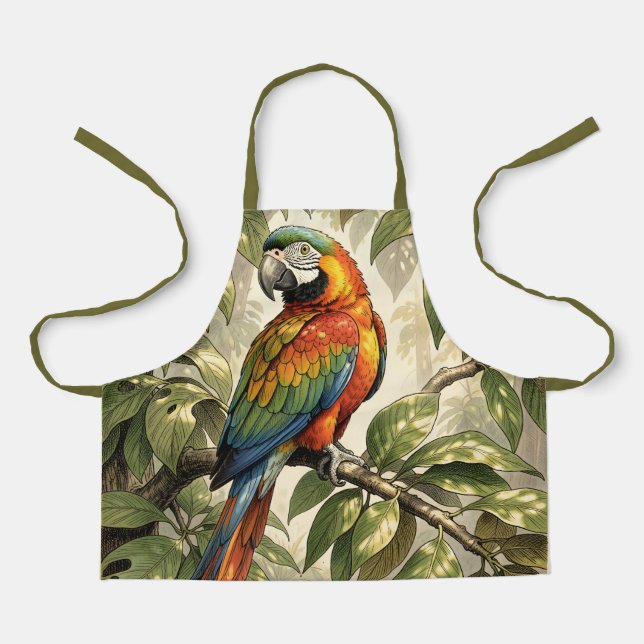 Parrot bird on tree drawing apron (Front)
