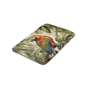 Parrot bird on tree drawing bath mat