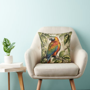 Parrot bird on tree drawing cushion