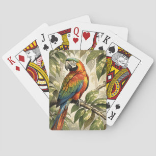 Parrot bird on tree drawing playing cards