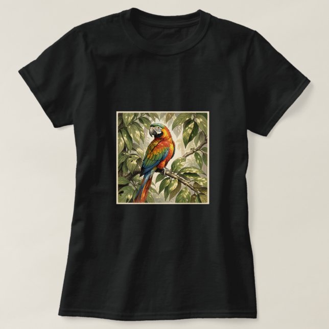 Parrot bird on tree drawing T-Shirt (Design Front)