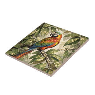 Parrot bird on tree drawing tile