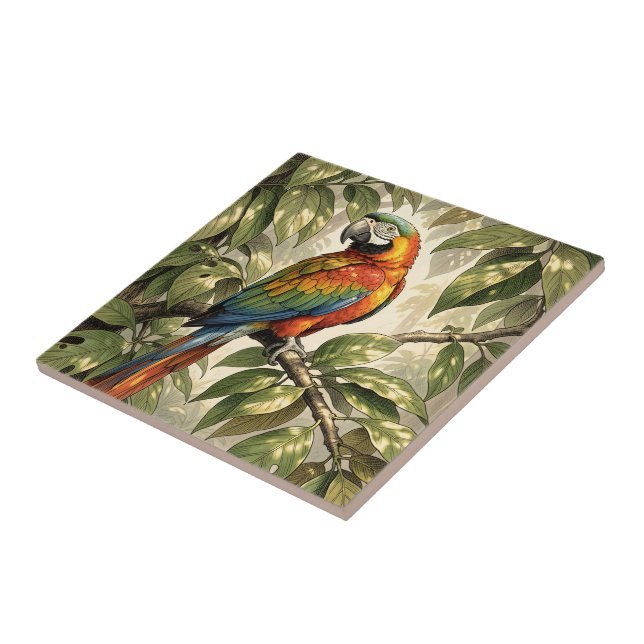 Parrot bird on tree drawing tile (Side)