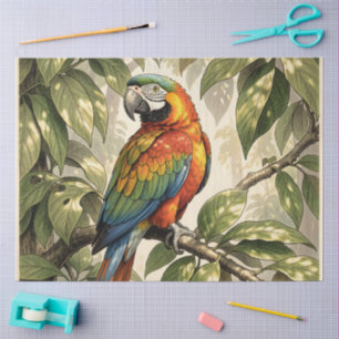 Parrot bird on tree drawing tissue paper
