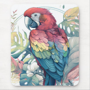 Parrot Bird Portrait Animal Painting Wildlife Free Mouse Mat