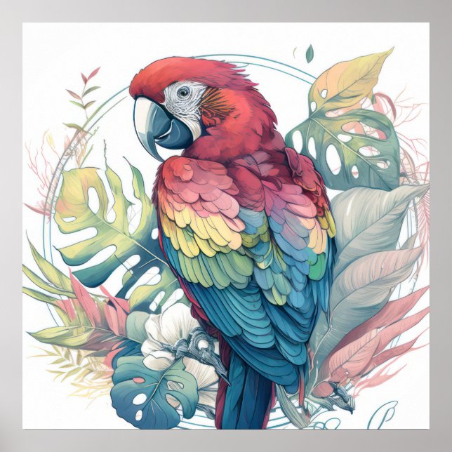 Parrot Bird Portrait Animal Painting Wildlife Free Poster (Front)