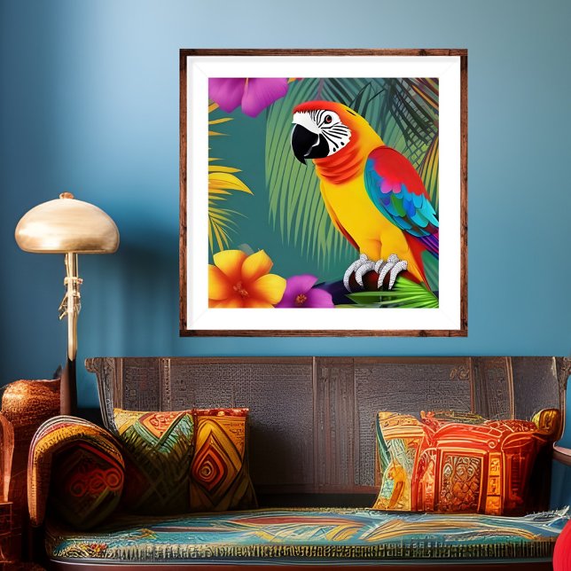 Parrot Bird Tropical Floral palms blue purple red Poster (Creator Uploaded)