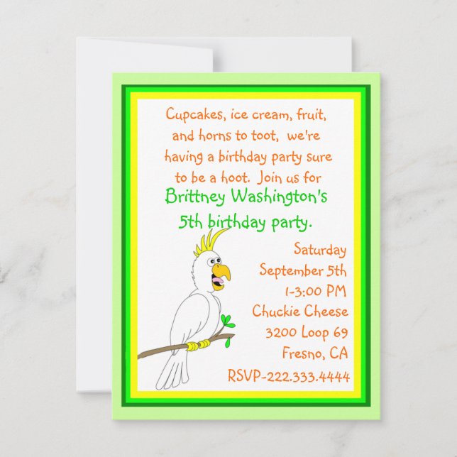 Parrot Birthday Invitation (Front)