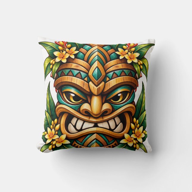 Parrot Bloom Tiki Throw Pillow (Front)