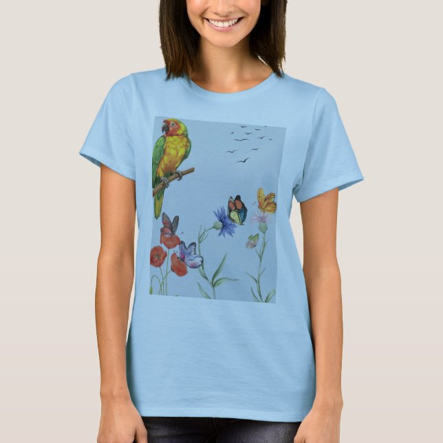 parrot . butterflies floral tee (Front)