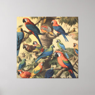 Parrot Canopy Vintage Botanical Luxe Gallery Canvas Print