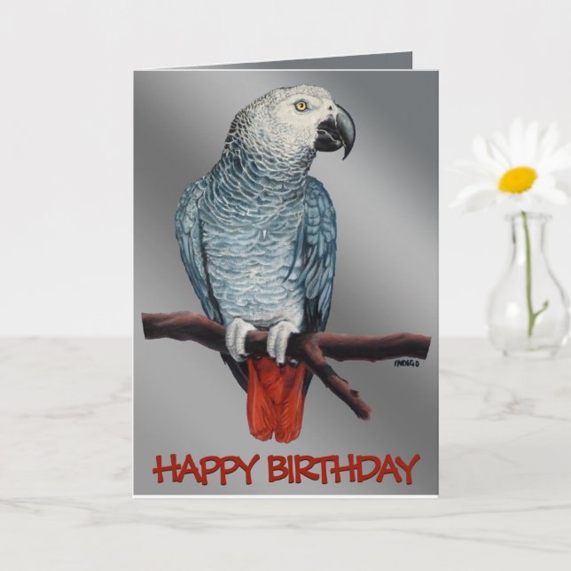 Parrot Card Personalise African Grey Greeting Card (Small Plant)