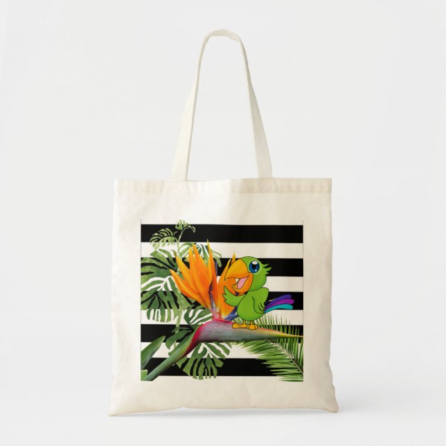 Parrot, Caudata, Palm Leaves, Stripes Tote Bag (Front)